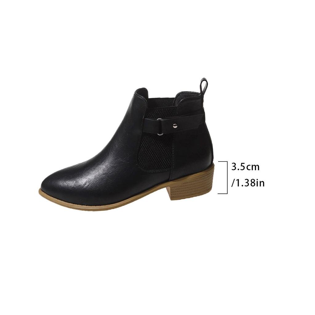 Damen Übergröße PU Kurze Chelsea Boots Lässige Kurzer Schaft Spitz Martin Stiefel Schuhe 36-43