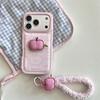 Rosa Karomuster 3D Apfel Handyhülle & Lanyard für iPhone 14, 15, 16 Pro Max, 17