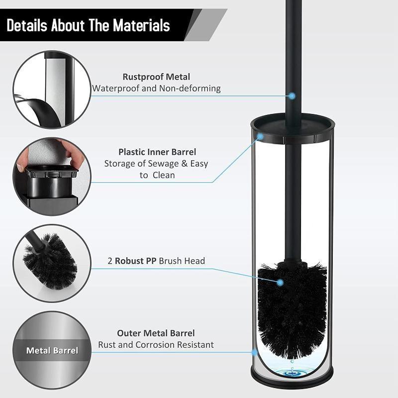 Stainless Steel Black Toilet Brush Set, Toilet Brush and Holder, Deodorizing Long Tube