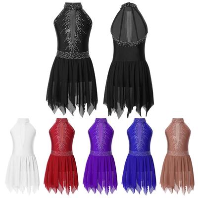Kinder Mädchen Ärmelloses Strass Neckholder Skating Trikot Kleid Lyrical Modern Dance Kostüm