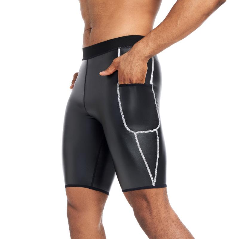 Herren S Verdickte Po-Hebende Formende PU-Leder Yoga Fitnesshose Mit Taschen XL schwarz