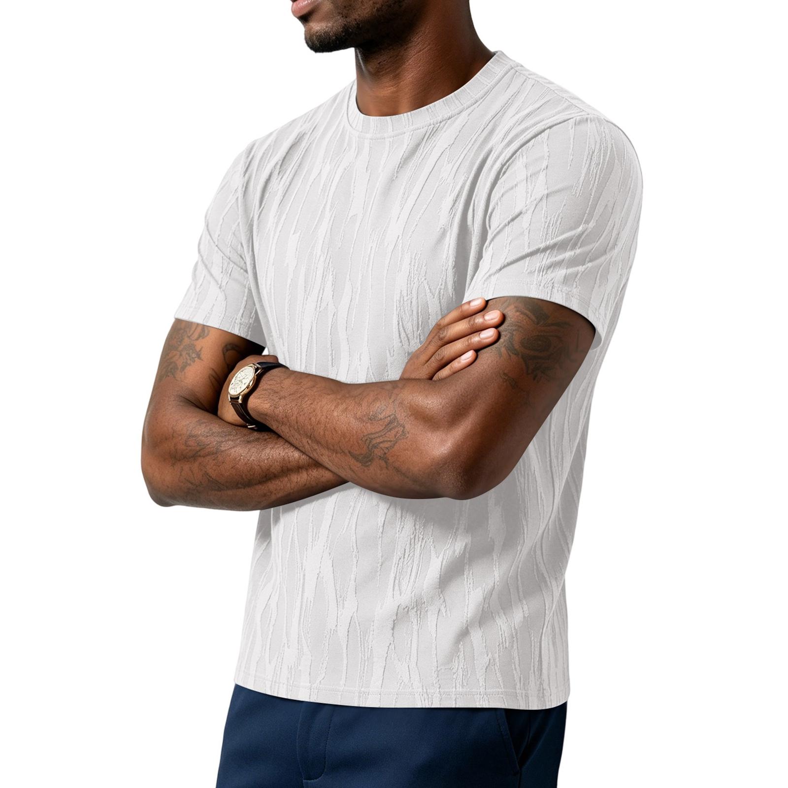 

Men s Striped Texture Quick-Dry Short-Sleeved T-Shirt - Men s Retro Round-neck Lightweight Breathable Cool-Feeling Sports Casual Shirt XL білий