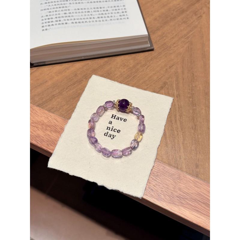 Natural Amethyst Beaded Bracelet Women 18pcs 8mm Round Handmade Crystal Jewelry Fashion Gift