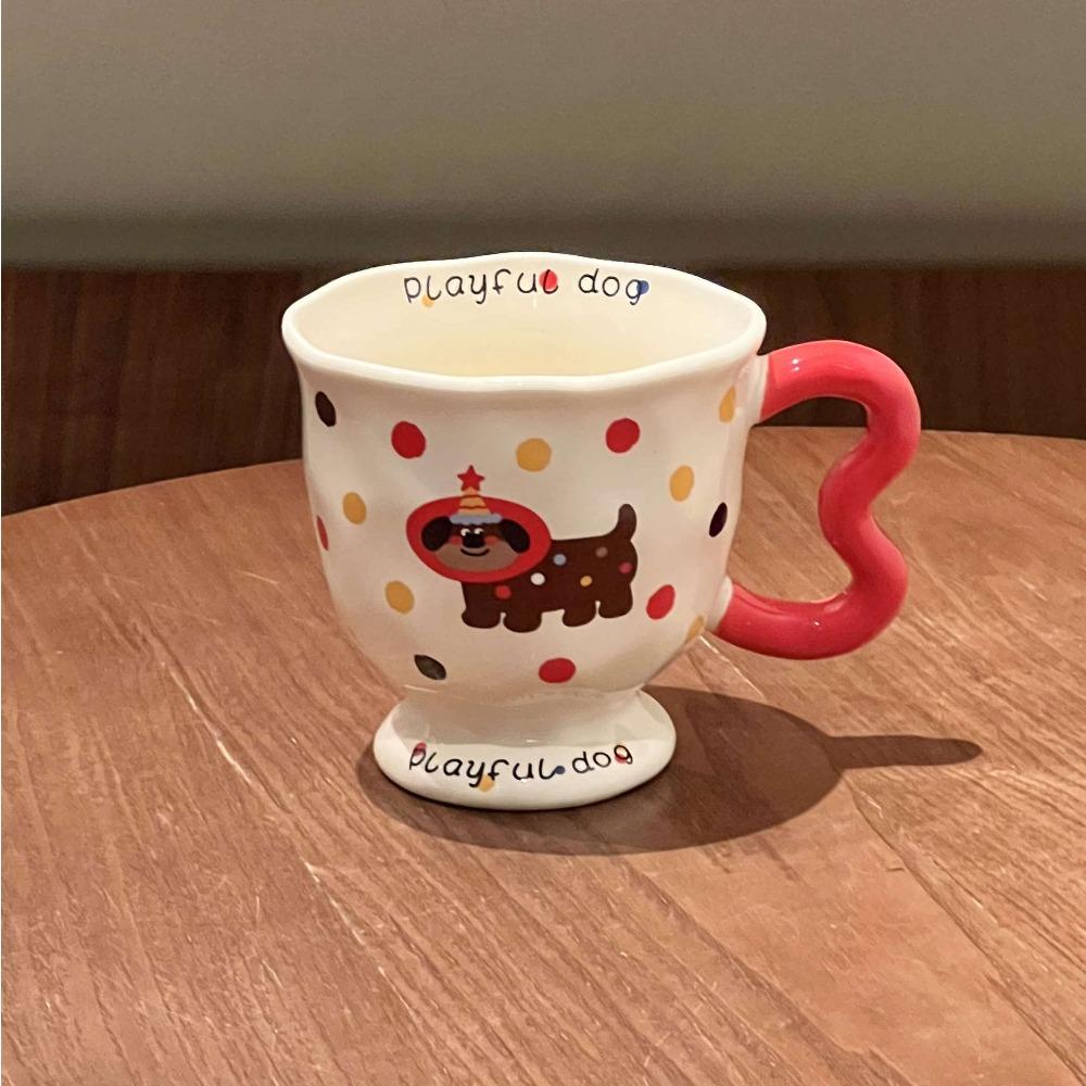 High-value Milk Cute Polka Dot Kitten Mug with Lid Girls Ceramic Cup Birthday Gift Souvenir