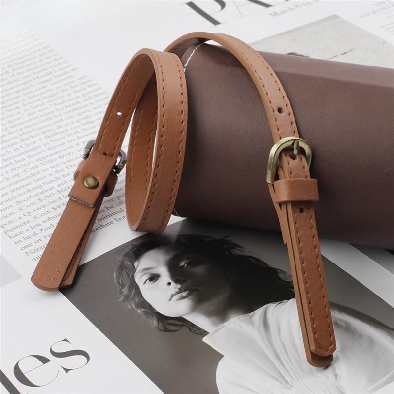 1Pc Removable Double Buckle Leather Bag Strap, Pressed Line Crossbody Shoulder Bag Strap Pu Stitch DIY Handmade Bag Strap