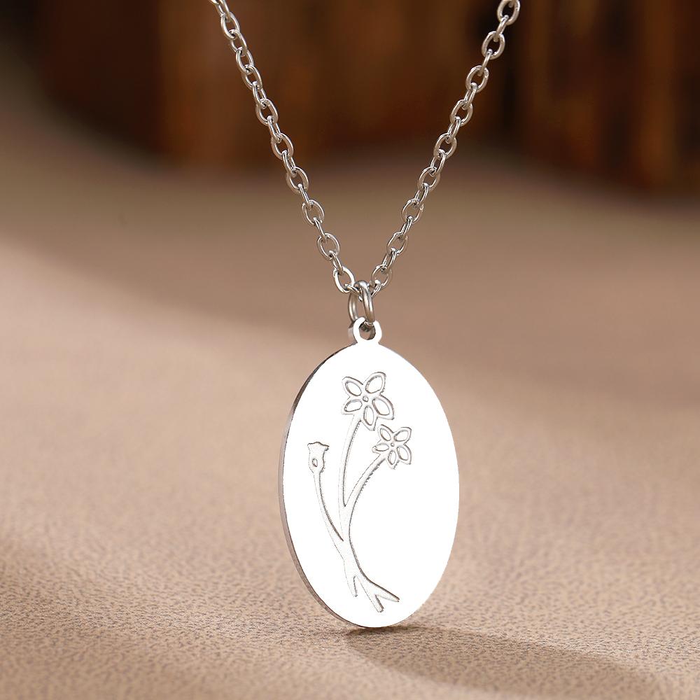 

Ожерелья из нержавеющей стали Изысканное колье-цепочка с подвеской в виде цветка-эллипса Модное ожерелье для женщин Циркон Подарок для друга на день рождения