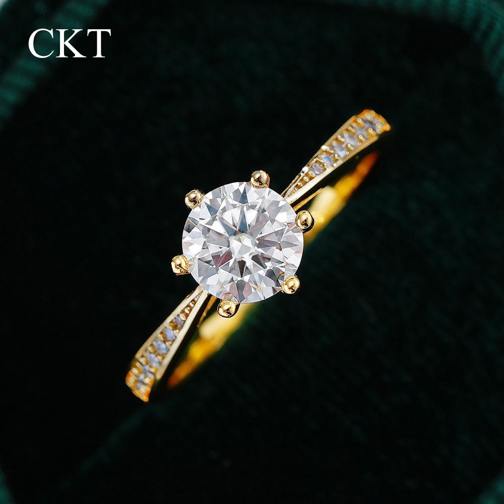 CKT 100% Tikras 18k Aukso Žiedas Moissanite 1ct Su Prabangiais Vestuviniais Papuošalais Moterims Vasaros Sužadėtuvių Dovana Nerūdijantis