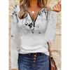 Full-body 3D Printed Textured Pattern Zipper T-shirt, Casual Long-sleeved Top, Suitable for Spring and Autumn, Suitable for Home and Outdoor Wear