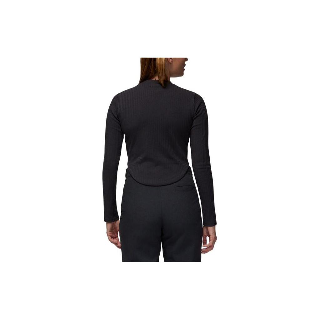 Jordan Solid Color Slim Fit Knit Long Sleeve Crew Neck T-Shirt Women Tops Black FN5400-045
