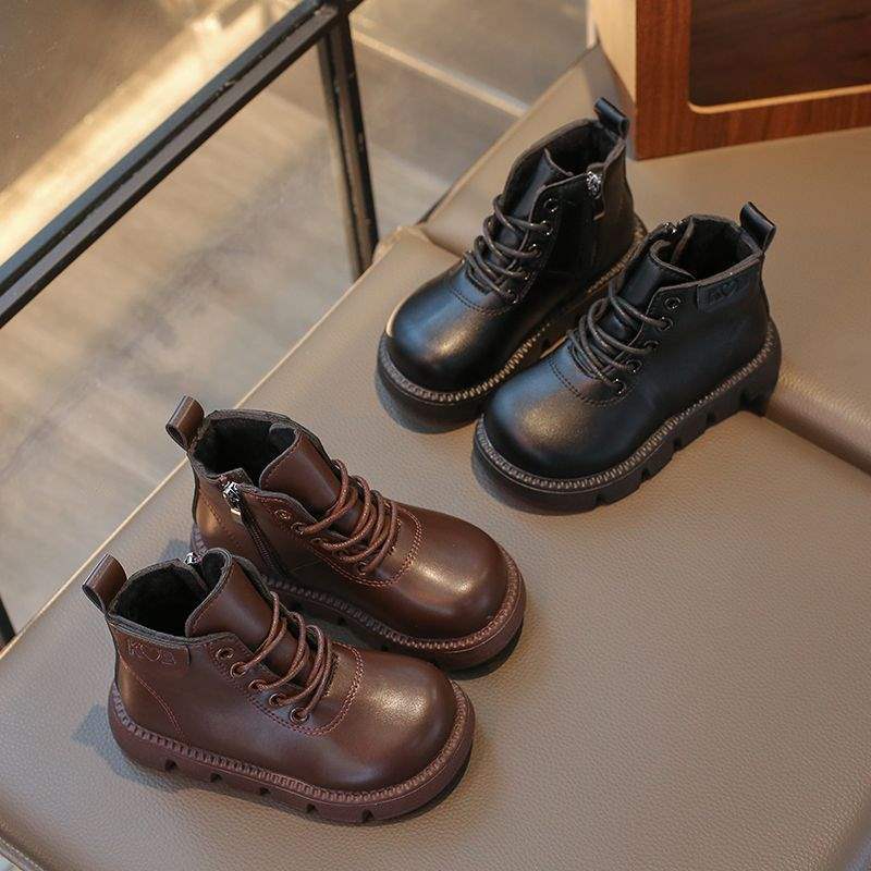 2026 autumn and winter new velvet Martin boots children's short boots baby non-slip leather boots boys British cotton shoes