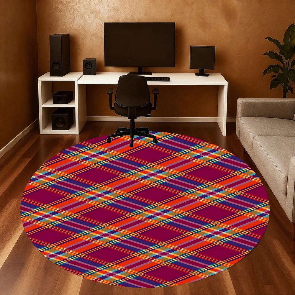 1pc plaid pattern Round Chair mat Area Rug - Non-Slip, Floor Mat for Office, Bedroom, and Indoor Decor -1002160