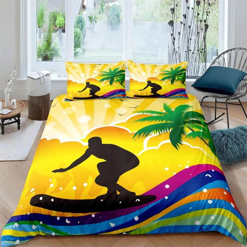 Luxury Sunset Surfing Duvet Cover for Teens Boys Girls Adults Summer Beach Theme Bedding Queen King Size Gift