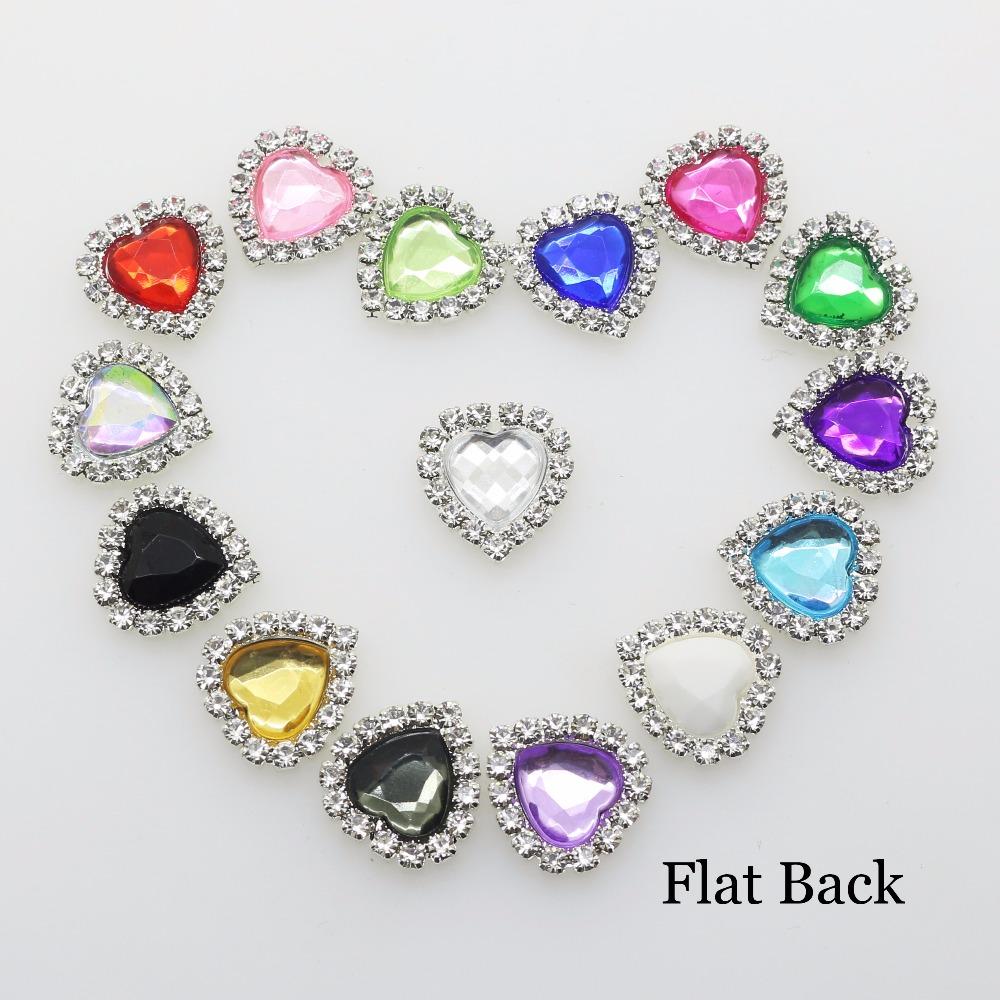 Mini 16mm(4/10 Inch) 10pcs Heart Acrylic Rhinestone Buttons DIY Hair Accessory Wedding Initiation Ribbon Decoration
