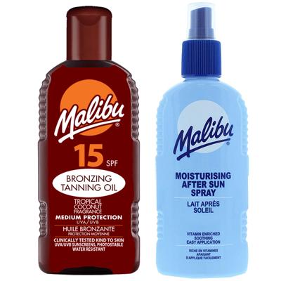 Malibu Sunscreen Oil SPF15 200ml + After Sun Spray Balm 200ml