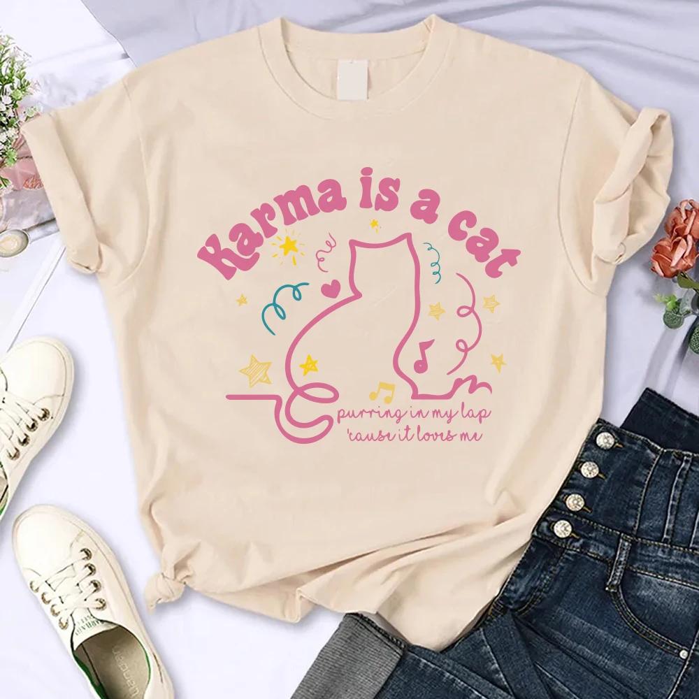 Karma Is A Cat T Shirt Midnights Retro T-Shirt Meet Me At Midnight Shirt Cute Cat Shirt Women Clothes Summer Tees Fans Gift