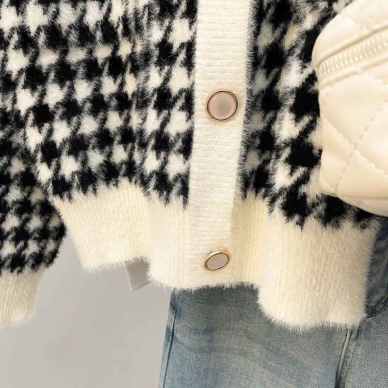 TonLion Women's Houndstooth Knit Cardigan