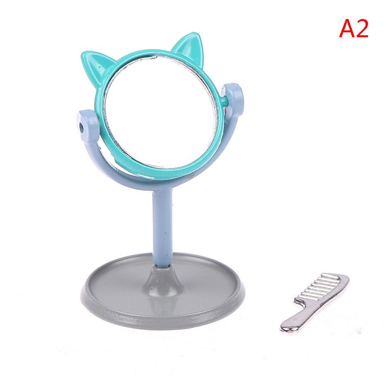 Dolls Makeup Furniture Toy Accessories Dollhouse Miniature Vintage Glod Vanity Mini Doll House Mirror, Dressing Mirror, Comb