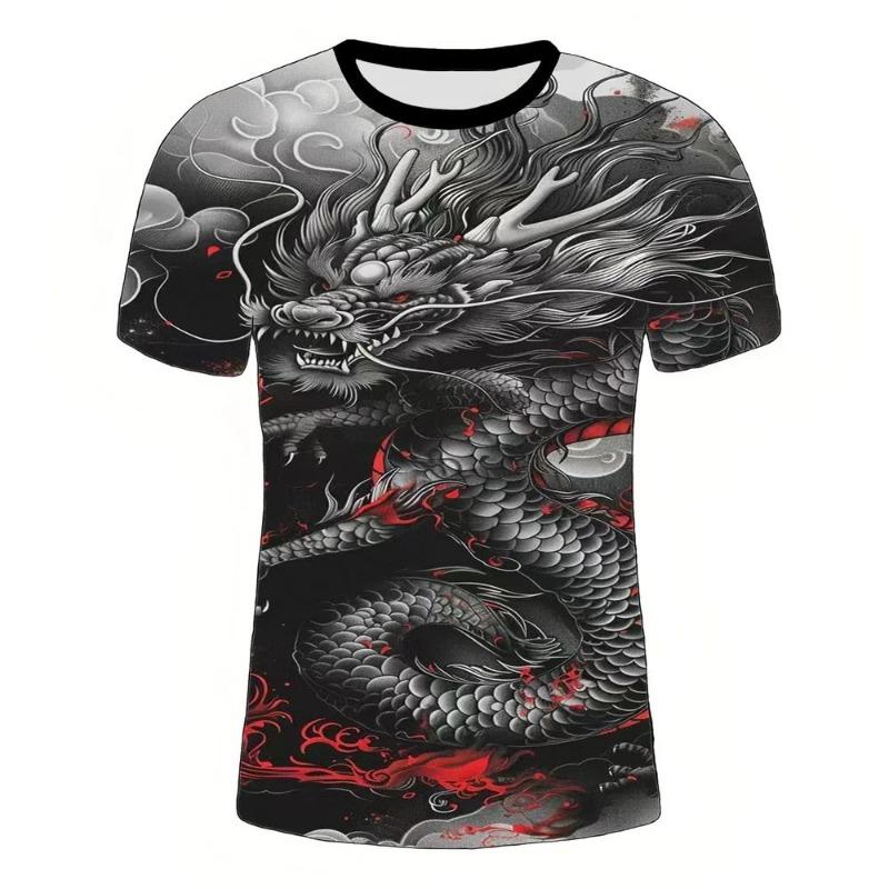2024 Summer Fashion O-Collar 3d Printed Dragon Pattern Digital Printed T-Shirt Casual Personality Street Plus Size Loose Top