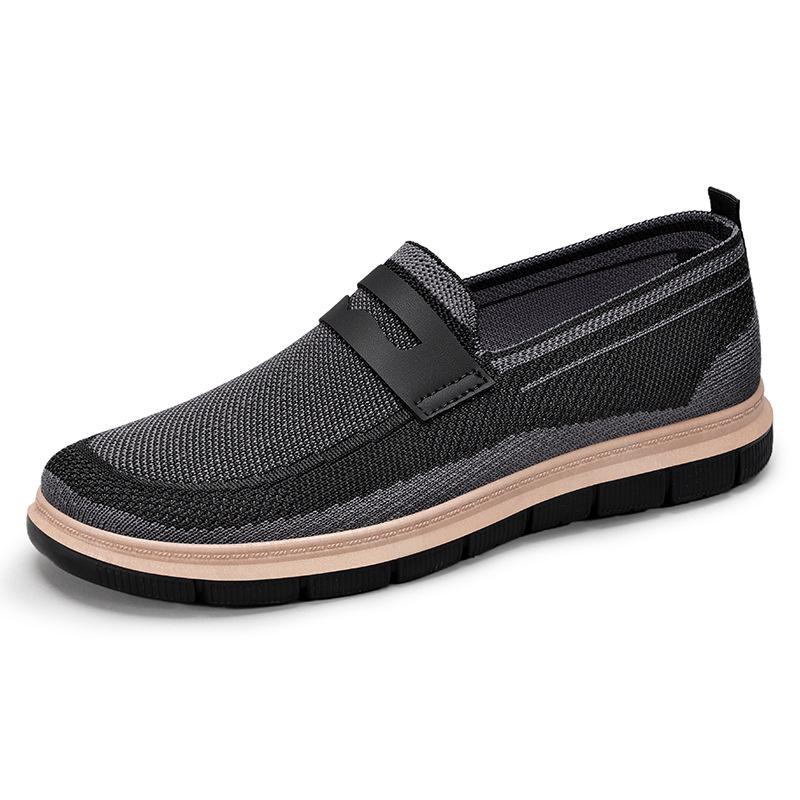 Men's Breathable Flyknit Slip-on Casual Shoes, Plus Size, Odor-Resistant Dad Style.