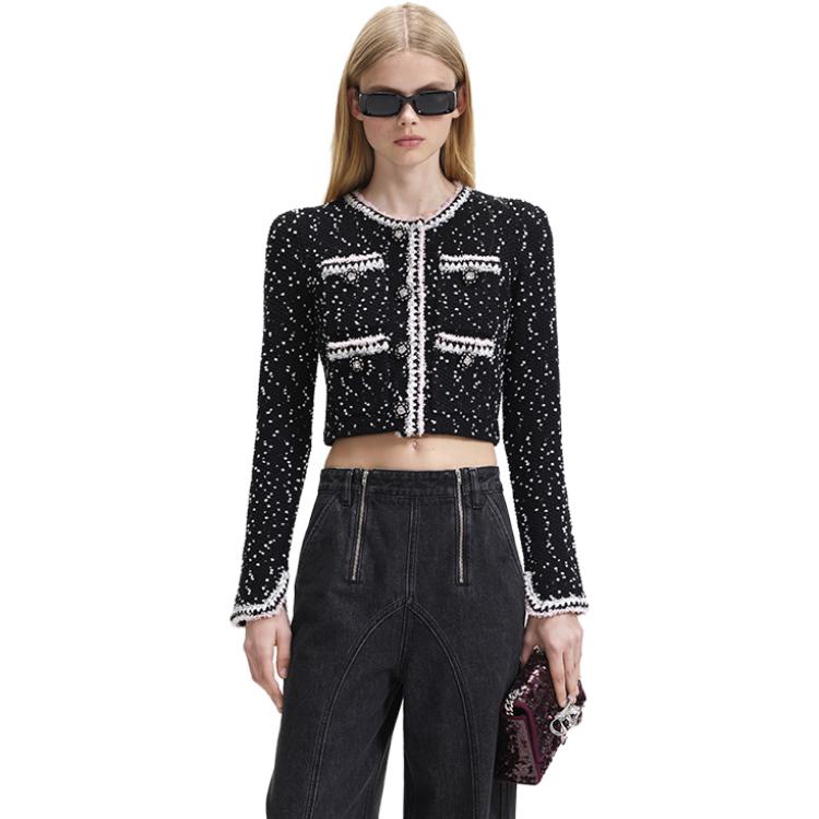Self-Portrait Snowflake Dot Light Pink Fringed Knit Long Sleeve Jacket Women jackets Black Mixed-Color SWF344M05500