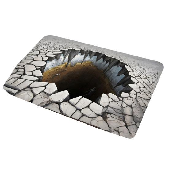 3D Visual Hole Rug Optical Illusion Floor Mat Realistic Hole Pattern Doormat Test And Play with Dog or Cat for Entrance Hallway Living Room