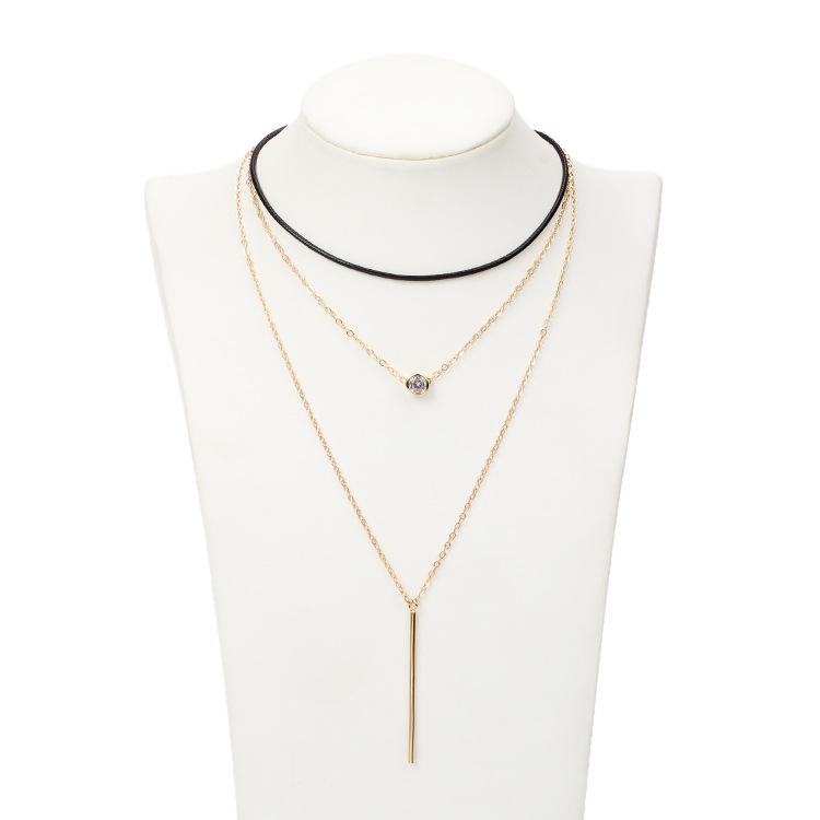 Jewelry choker multi-layer necklace, one-word long fringed rhinestone neck chain, creative style