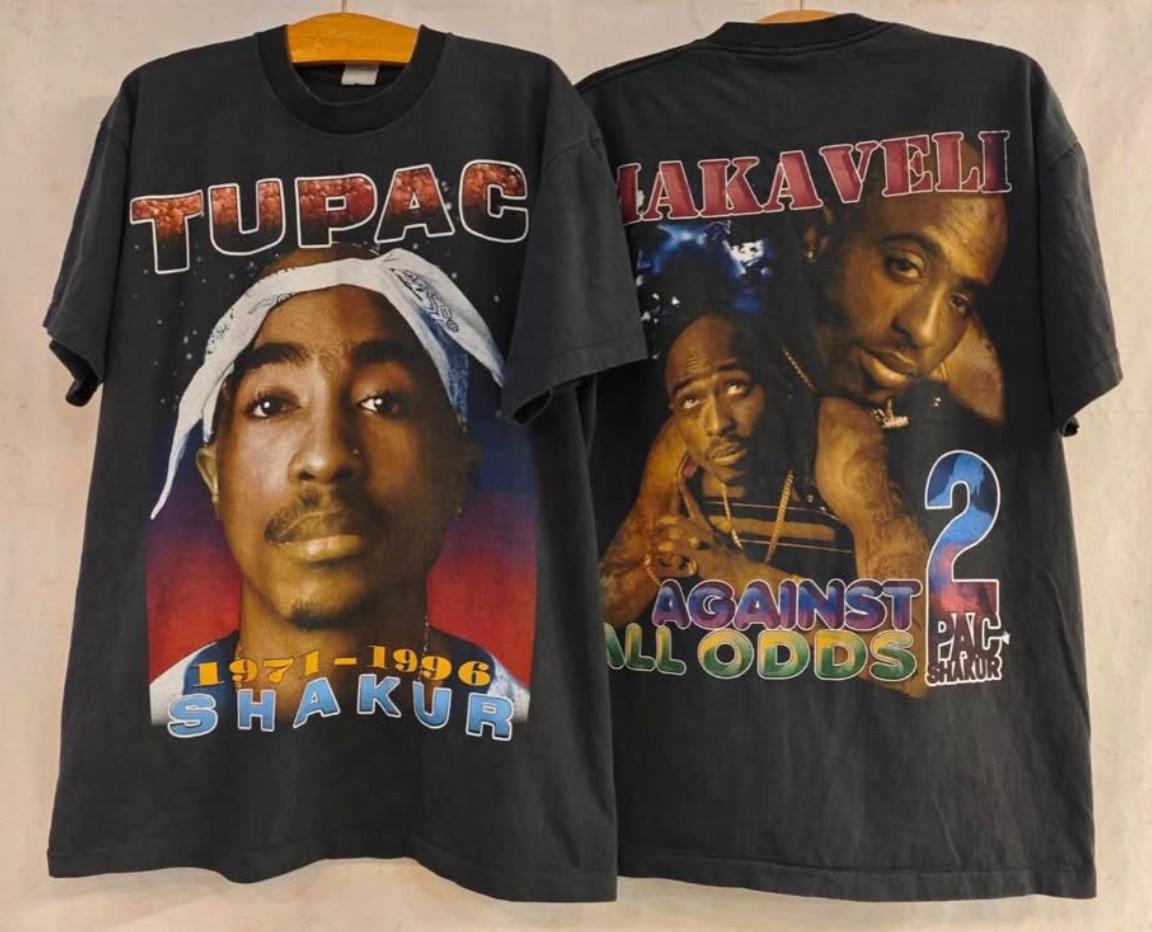 Vintage Tupac Shakur 2Pac Against All Odds Hiphop XL Single Stitch Shirt REPRINT Unisex T-Shirt M