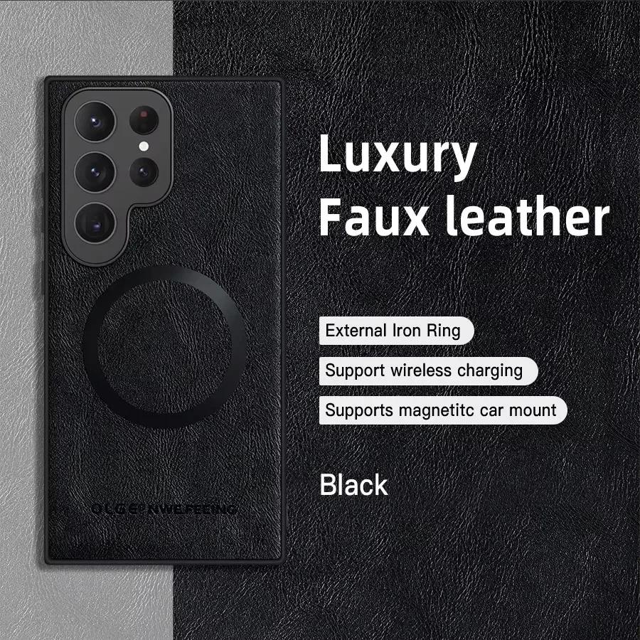 

Шкіряний магнітний чохол для телефону для Samsung Galaxy S25 Plus S23 S24 FE S22 S21 S20 Note20 Ultra для бездротової зарядки Magsafe For S25Ultra чорний