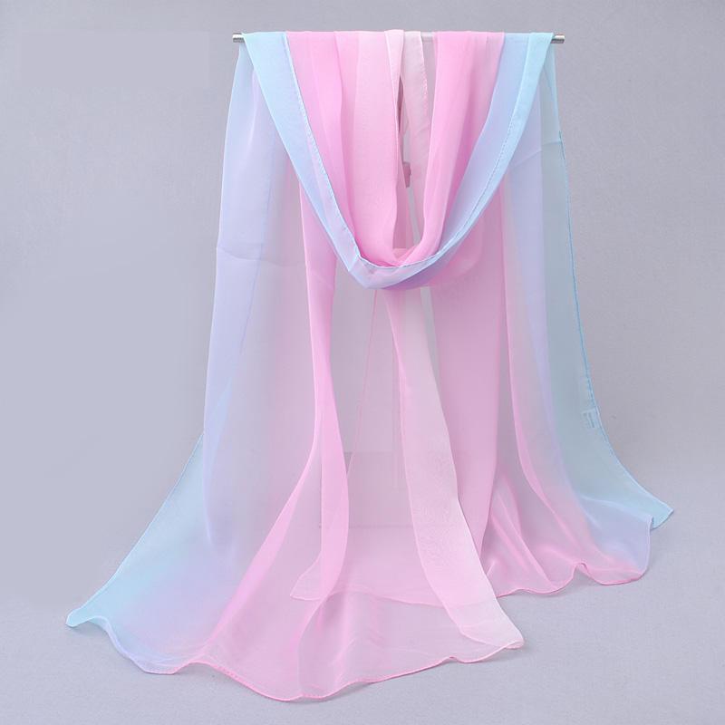 Gradient Color Simulation Silk Scarf Women's Chiffon Hijab Scarves Long Gauze Lightweight Neck Scarf Georgette Shawl Hijab