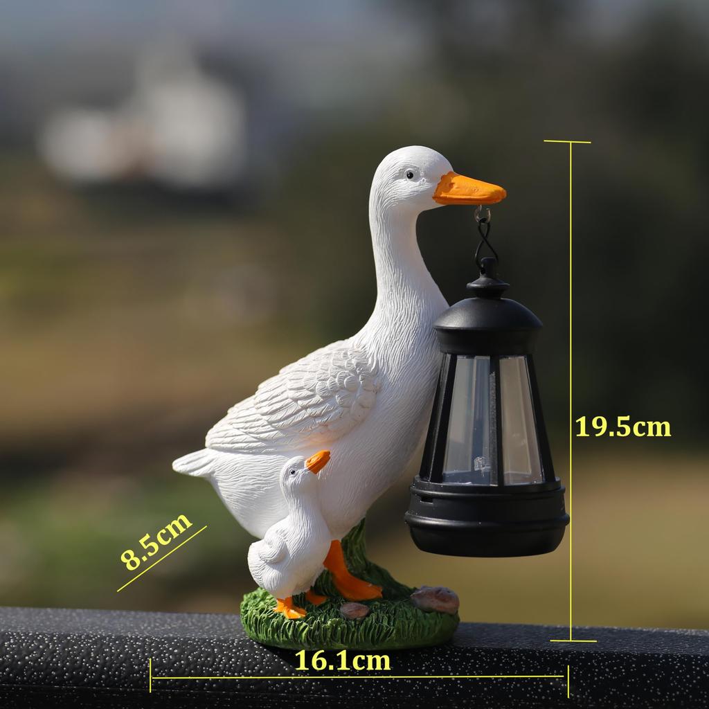 Mewind Garden Statue - Solar-Powered Duck Figurine - Resin Duck Ornament - Nordic Style Gardening Decoration - Garden Ornament - Country Style Decor -