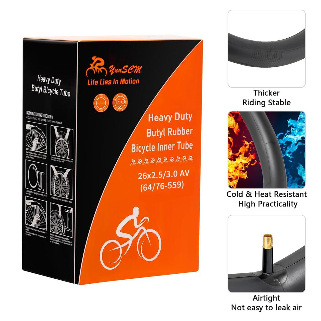 YunSCM 2-Piece 26x2.5/3.0 Bicycle Tubes, 32mm Wall, with Schrader Valve, for Mountain Bikes and Cross Bikes