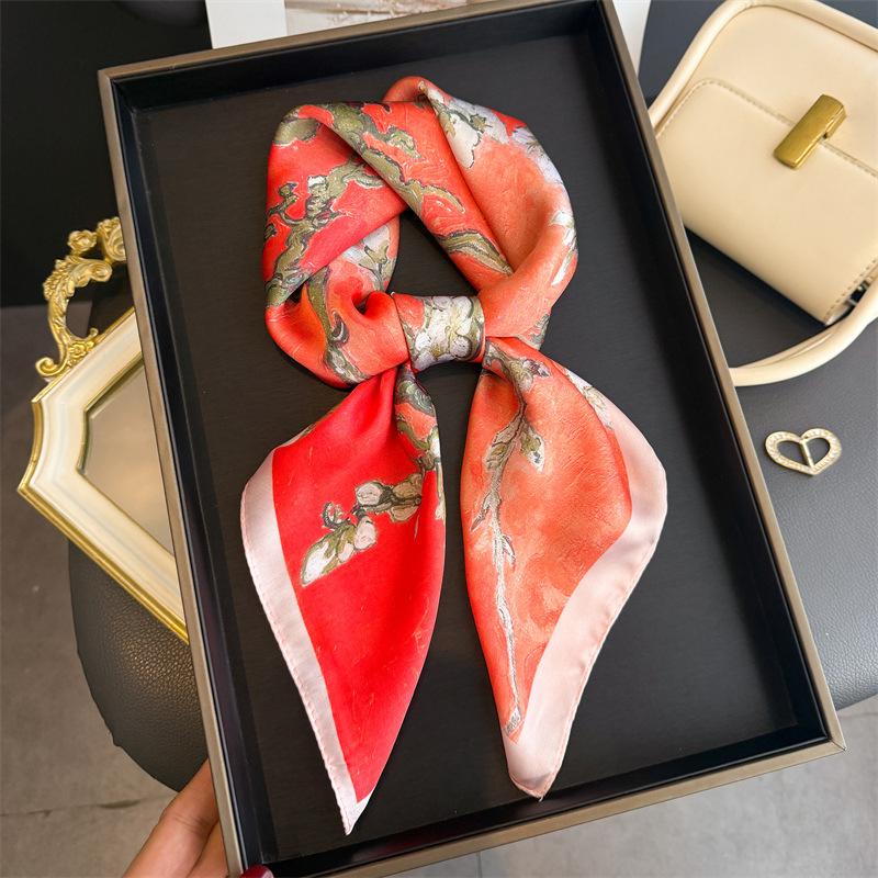 New Print Shawl Square Scarf For Women Soft Satin Wraps Neckerchief Female Hair Bands Ribbon Headband Bandana 70X70Cm