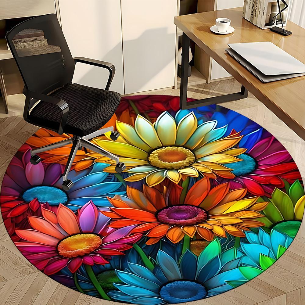 1pc Floral Kaleidoscope Office Round Area Rug, Indoor Mat Suitable ForOffice, Under Office Chairs Bedroom Living Room Home Decor, Room Deco  D077