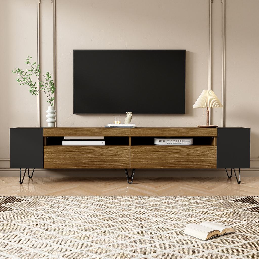 Modern TV Cabinet, Black and Wood Look – Length 180 cm