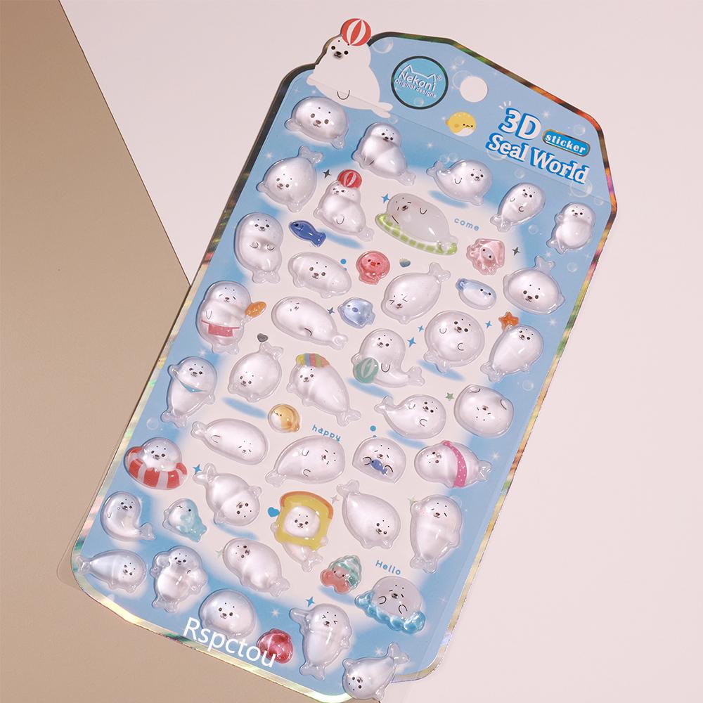 1/4 piezas Kawaii Animal Pingüino Foca Mundo Dibujos Animados Pegatinas 3D Calcomanías de Cristal Decoración DIY Maleta Teléfono Pegatina Linda Juguete