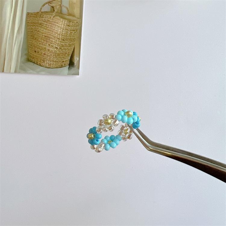 2025 Summer Macaron Color Beaded Flower Ring - Korean Porcelain Women's Jewelry