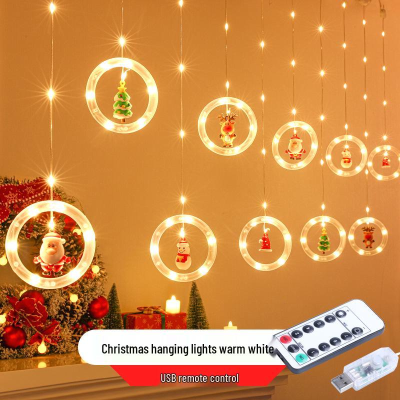 LED Christmas Star Curtain Lights - Festive Atmosphere with Wishing Ball & Flashing Colors