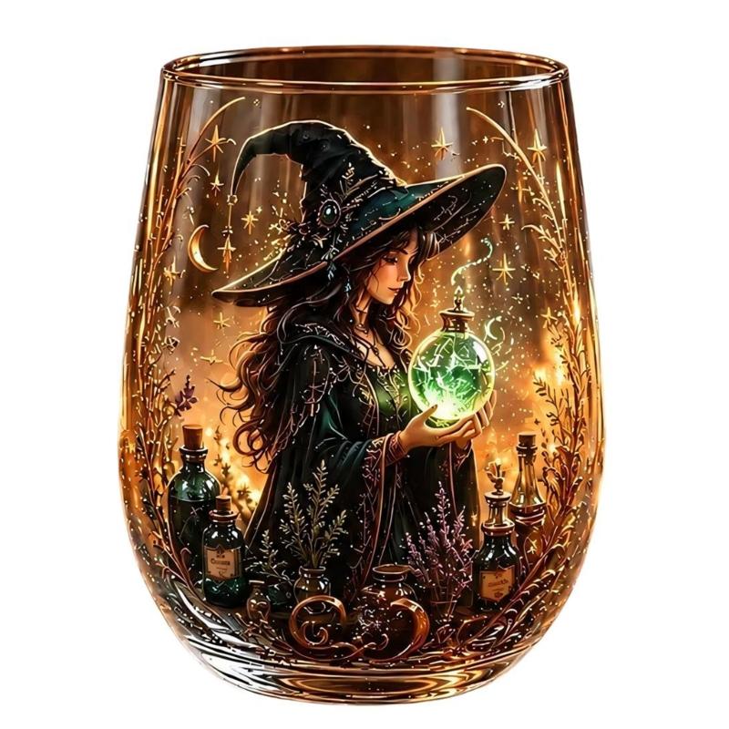Decorative Witch Glass Cup with a Clear Stemless Form for Herbal Tea, Fruit Tea, Candy, and Seasonal Table Service