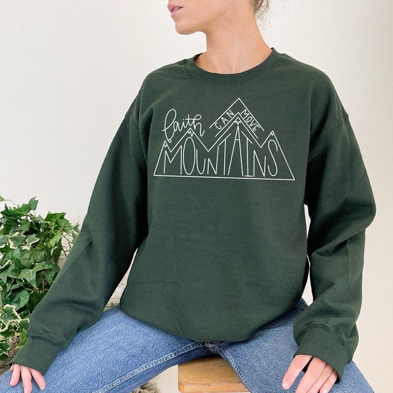 Женская религиозная одежда Faith Can Move Mountains с круглым вырезом, повседневная свободная уличная одежда, церковные топы, дропшиппинг 3XL зелёный