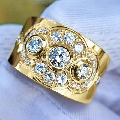 Huitan Unique Design Lady Rings Wedding Party Trendy Accessories Gold Color Inlaid Bright Cubic Zirconia  Special Jewelry