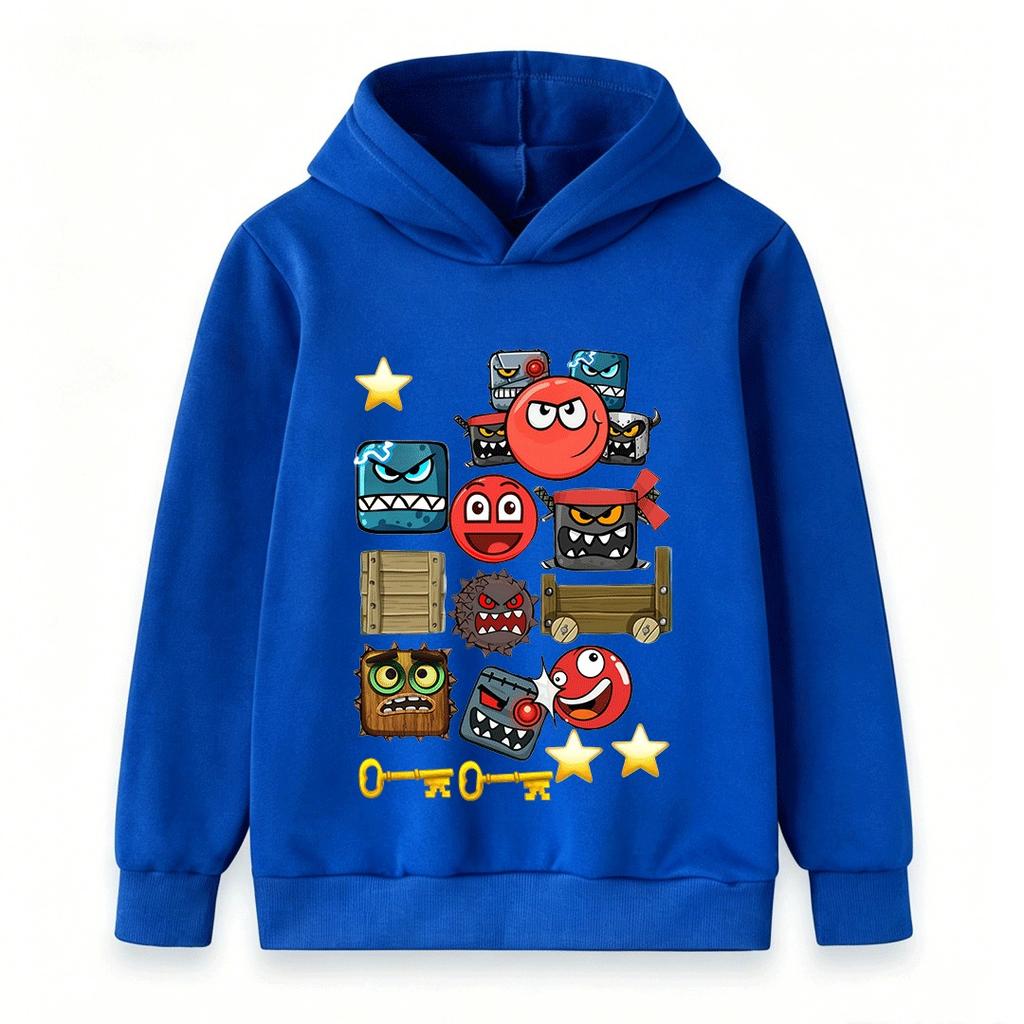 Kids Boys Girls Hoodie Cartoon Red Ball Angry Monsters Print Casual Pullover Hooded Sweatshirt For Children Daily Wear