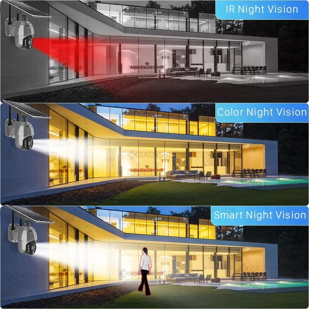 4G SIM Card WIFI Solar Battery PTZ 3MP/5MP Outdoor Waterproof PIR Alarm Motion Detection P2P CCTV Camera