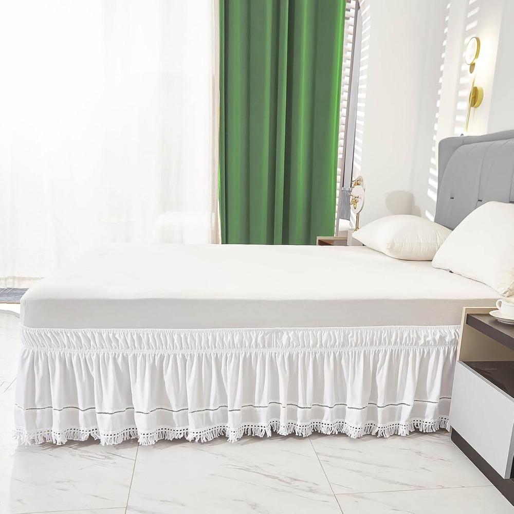 Stretchable Under-bed Covering Skirt Ruffled Bedspread White Fringed Bed Skirt  Hotel