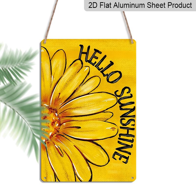 

2D Flat, 1pc Hello Sunshine Yellow Daisy Metal Wall Art Sign - 8*12 Inch Aluminium Floral Decor, Sunny Summer Style Plaque, Perfect for Porch 20*30cm