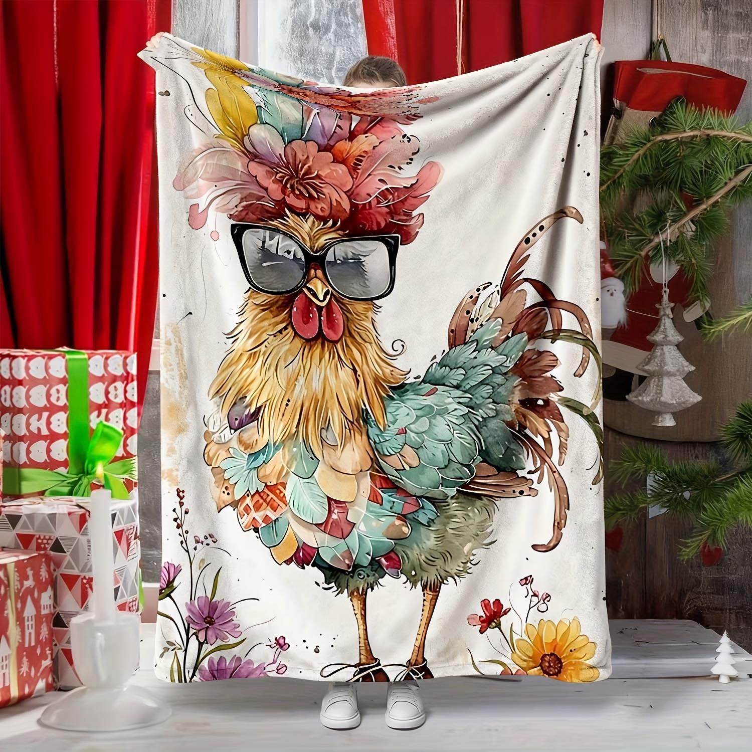 

Glasses flower rooster pattern Flannel printed blanket suitable for all seasons suitable for living room office sofa and travel 75x90cm28x39in