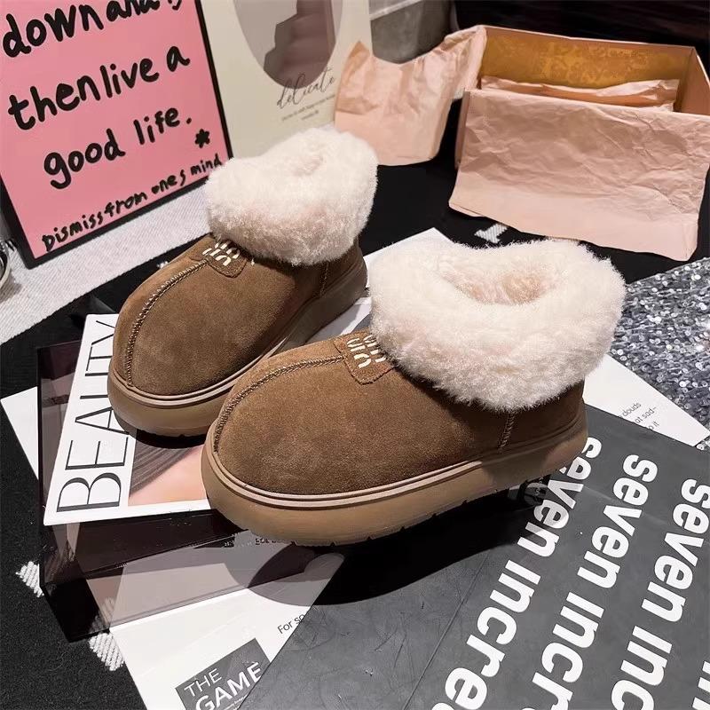 Fur integrated warm bread cotton shoes platform short boots ugly cute big head snow boots women's 2025 new winter