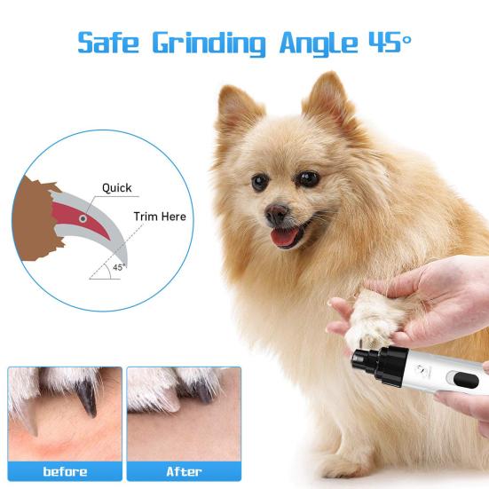 Yousheng Dog Nail Grinders Bass Low Vibration USB Rechargeable Electric Clippers Cat Paws Nail Grooming Trimmer Tools Pet Supplies