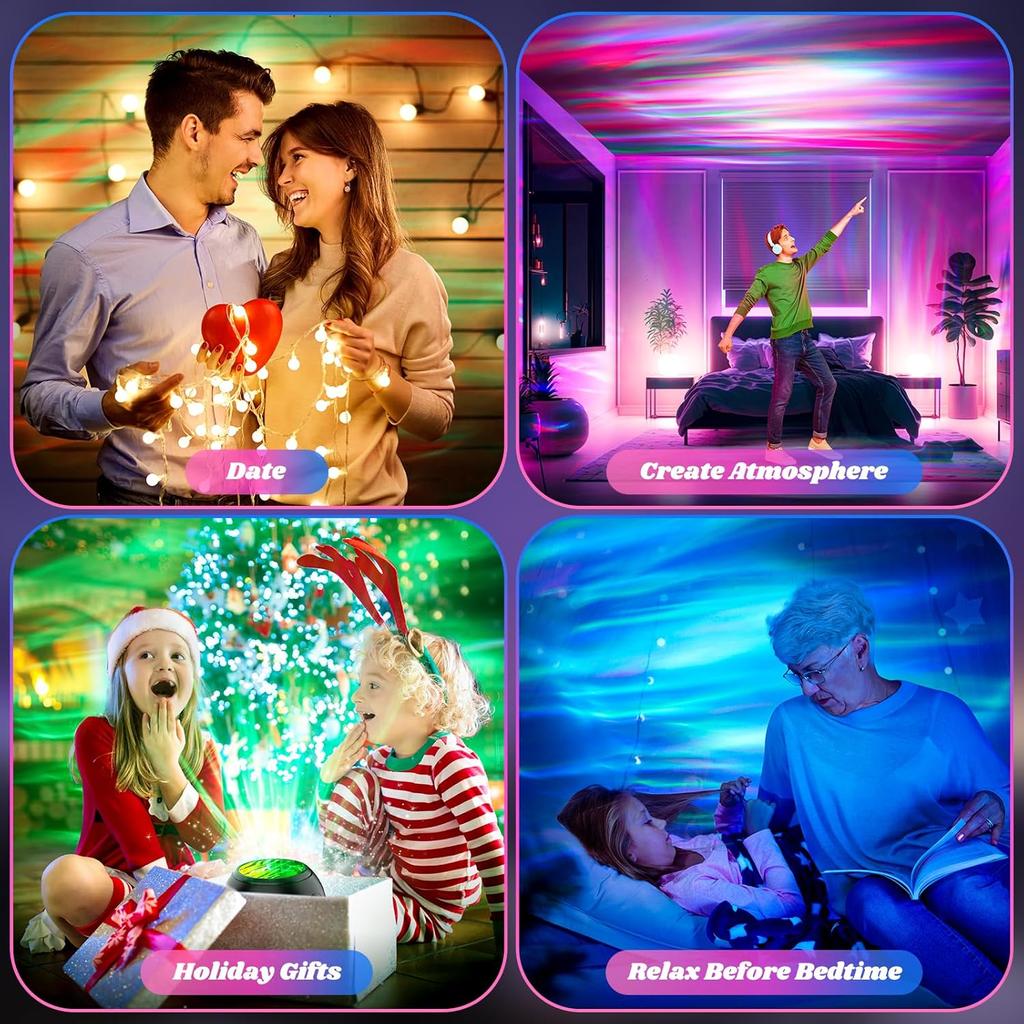 Northern Light Projector with White Noise Remote Control 8 Aurora Effects Adjustable Galaxy Bedroom Lights