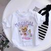 Girls Fashionable Pure Cotton TShirt with Teddy Bear Cartoon Pattern Summer Clothing Fun Childrens Wear Y2K Style