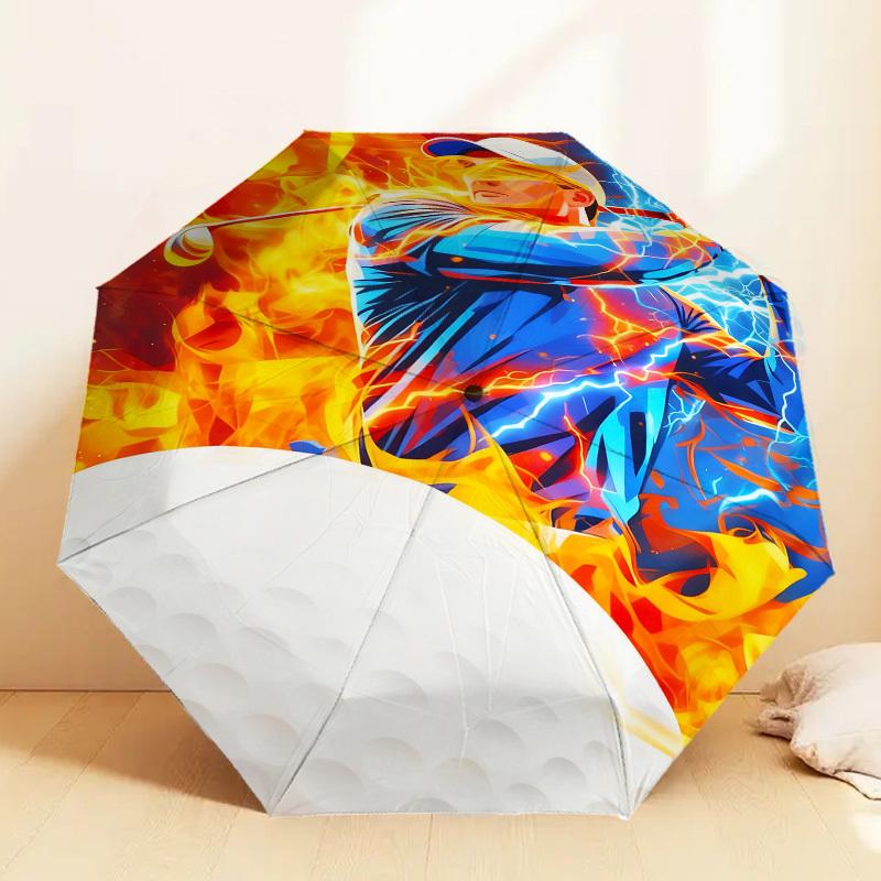 1pc Golf Fire Pattern Umbrella Design Automatic Opening and Closing Umbrella, High-quality Travel Umbrella, c1128232